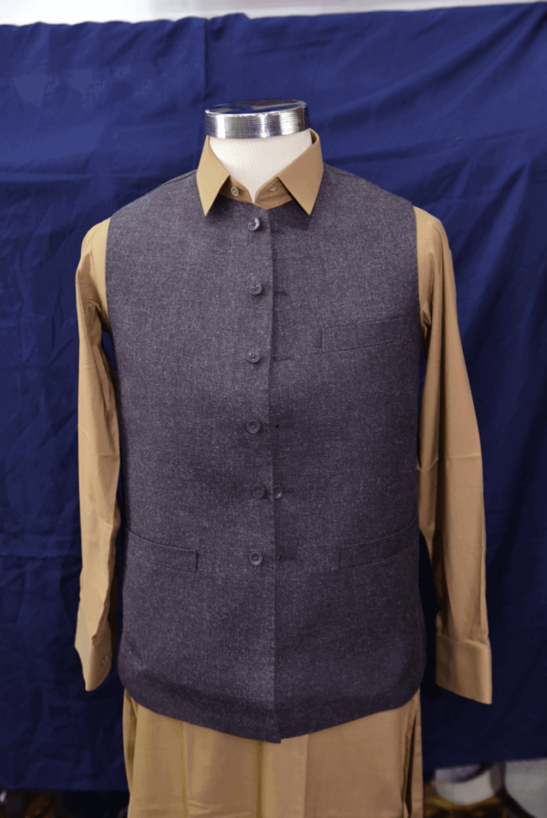 Grey Plain Collar Waist Coat