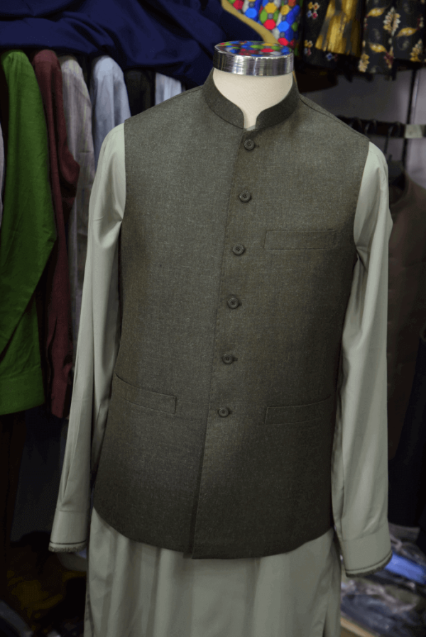 Brown Ban Collar Waist Coat