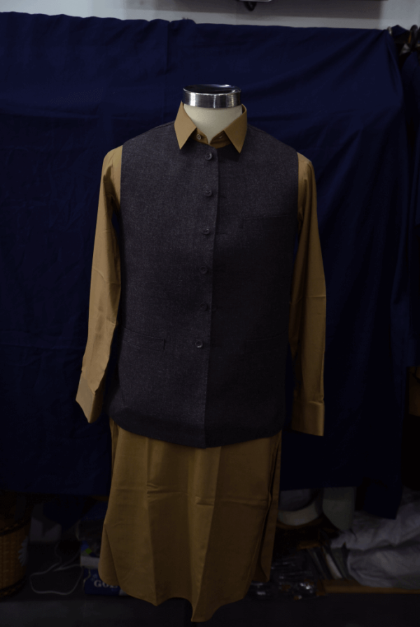 Dark Plain Collar Waist Coat