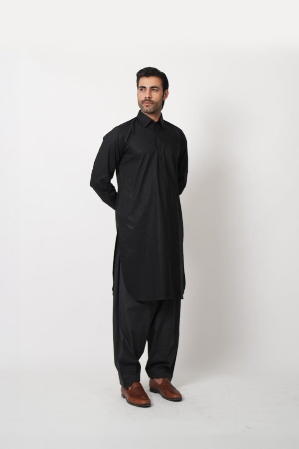 SHALWAR KAMEEZ BLACK (collar gol daman) - Image 4