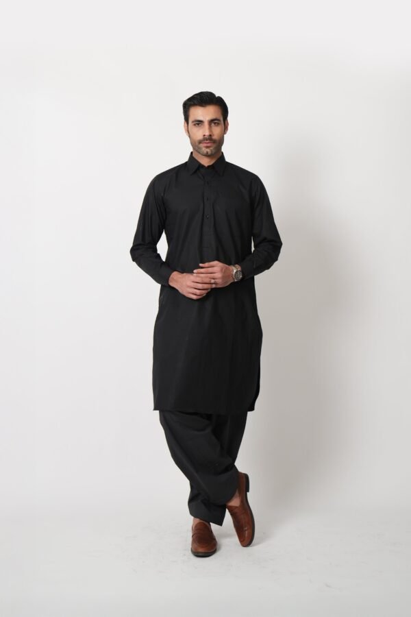 SHALWAR KAMEEZ BLACK (collar gol daman) - Image 2