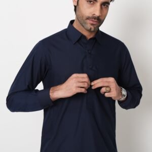 SHALWAR KAMEEZ NAVY BLUE (collar gol daman)
