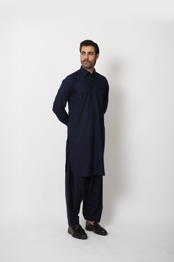 SHALWAR KAMEEZ NAVY BLUE (collar gol daman) - Image 4
