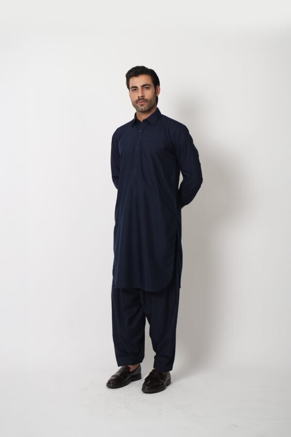 SHALWAR KAMEEZ NAVY BLUE (collar gol daman) - Image 3