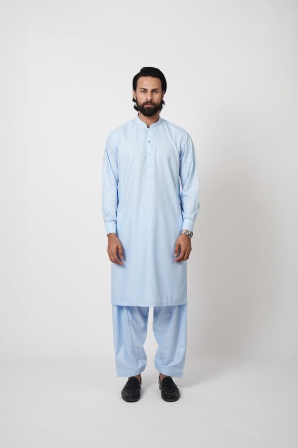 SHALWAR KAMEEZ SKY BLUE (BAIN + STRAIGHT DAMAN) - Image 4