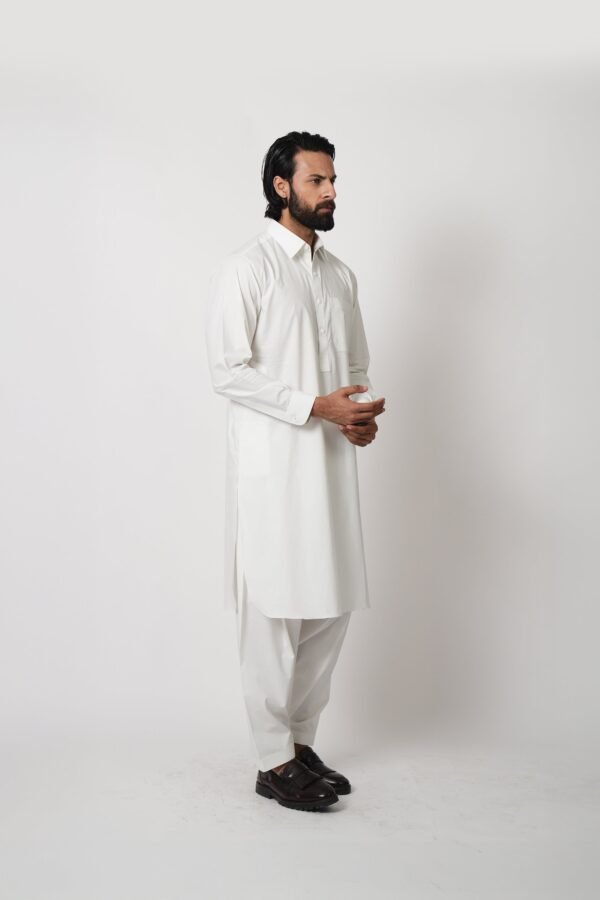 SHALWAR KAMEEZ WHITE (collar gol daman) - Image 4